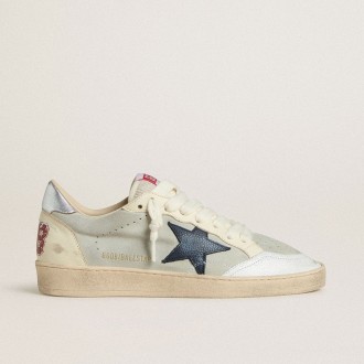 Golden Goose Ball Star In Gray Suede With Blue Nubuck Star And Laminated Leather Heel Tab