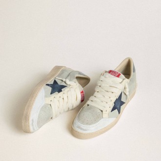 Golden Goose Ball Star In Gray Suede With Blue Nubuck Star And Laminated Leather Heel Tab