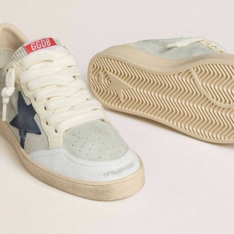 Golden Goose Ball Star In Gray Suede With Blue Nubuck Star And Laminated Leather Heel Tab