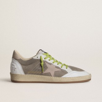 Golden Goose Ball Star In Gray Suede With Old Rose Suede Star And Beige Leather Heel Tab