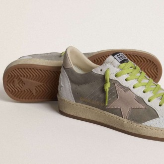 Golden Goose Ball Star In Gray Suede With Old Rose Suede Star And Beige Leather Heel Tab Golden Goose Ball Star In Gray Suede With Old Rose Suede Star And Beige Leather Heel Tab