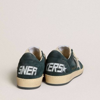 Golden Goose Ball Star In Green Suede With Silver Glitter Star Golden Goose Ball Star In Green Suede With Silver Glitter Star