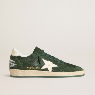 Golden Goose Ball Star In Green Suede With White Leather Star And Heel Tab