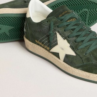 Golden Goose Ball Star In Green Suede With White Leather Star And Heel Tab