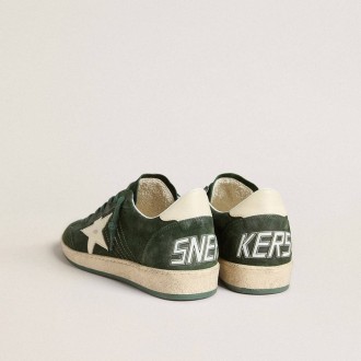 Golden Goose Ball Star In Green Suede With White Leather Star And Heel Tab