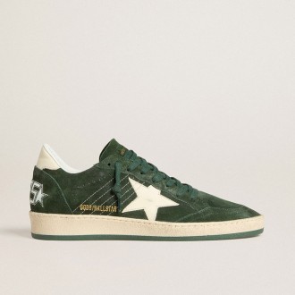 Golden Goose Ball Star In Green Suede With White Leather Star And Heel Tab