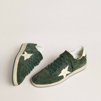 Golden Goose Ball Star In Green Suede With White Leather Star And Heel Tab