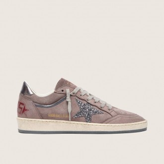 Golden Goose Ball Star In Lavender Suede With Silver Glitter Star And Laminated Leather Heel Tab