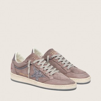Golden Goose Ball Star In Lavender Suede With Silver Glitter Star And Laminated Leather Heel Tab