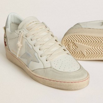 Golden Goose Ball Star In Leather With Platinum Suede Star And Multicolor Floral Embroidery Golden Goose Ball Star In Leather With Platinum Suede Star And Multicolor Floral Embroidery