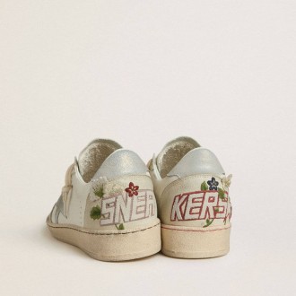 Golden Goose Ball Star In Leather With Platinum Suede Star And Multicolor Floral Embroidery Golden Goose Ball Star In Leather With Platinum Suede Star And Multicolor Floral Embroidery