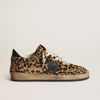 Golden Goose Ball Star In Leo-Print Pony Skin, Black Leather Star &Amp; Heel Tab