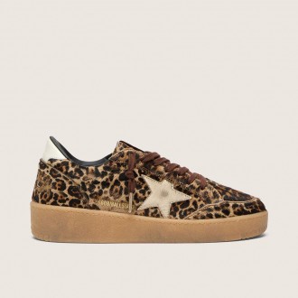Golden Goose Ball Star In Leopard-Print Pony Skin With Platinum Leather Star And White Leather Heel Tab