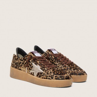 Golden Goose Ball Star In Leopard-Print Pony Skin With Platinum Leather Star And White Leather Heel Tab Golden Goose Ball Star In Leopard-Print Pony Skin With Platinum Leather Star And White Leather Heel Tab