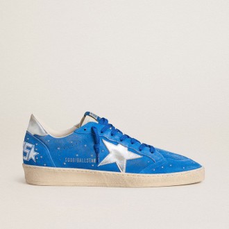 Golden Goose Ball Star In Light Blue Suede With Studs And Silver Metallic Leather Star