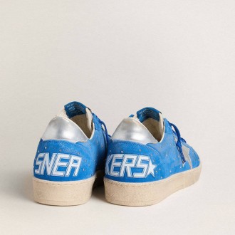 Golden Goose Ball Star In Light Blue Suede With Studs And Silver Metallic Leather Star