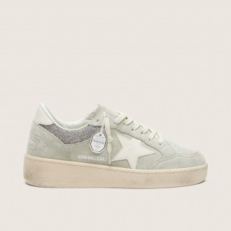 Golden Goose Ball Star In Light Gray Suede With Star And Glitter Inserts