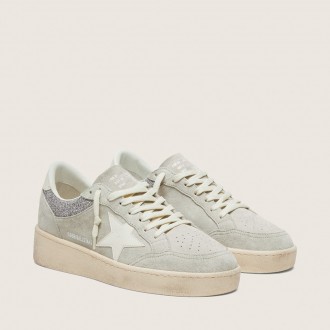 Golden Goose Ball Star In Light Gray Suede With Star And Glitter Inserts
