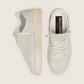 Golden Goose Ball Star In Light Gray Suede With Star And Glitter Inserts