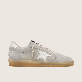 Golden Goose Ball Star In Light Gray Suede With White Leather Star