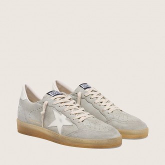 Golden Goose Ball Star In Light Gray Suede With White Leather Star