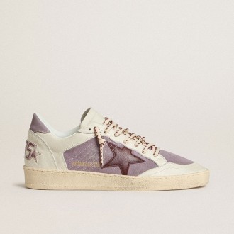 Golden Goose Ball Star In Lilac Suede With Burgundy Leather Star And Lilac Suede Heel Tab