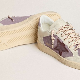 Golden Goose Ball Star In Lilac Suede With Burgundy Leather Star And Lilac Suede Heel Tab Golden Goose Ball Star In Lilac Suede With Burgundy Leather Star And Lilac Suede Heel Tab