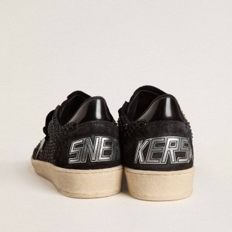 Golden Goose Ball Star In Mesh With Swarovski Crystals And Black Laminated Leather Star And Heel Tab