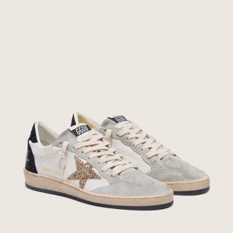 Golden Goose Ball Star In Nappa And Suede With Glitter Star And Black Heel Tab Golden Goose Ball Star In Nappa And Suede With Glitter Star And Black Heel Tab