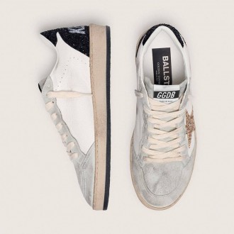 Golden Goose Ball Star In Nappa And Suede With Glitter Star And Black Heel Tab Golden Goose Ball Star In Nappa And Suede With Glitter Star And Black Heel Tab