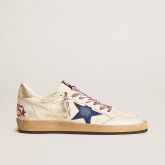 Golden Goose Ball Star In Nappa Leather With Blue Suede Star And Platinum Leather Heel Tab
