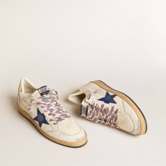 Golden Goose Ball Star In Nappa Leather With Blue Suede Star And Platinum Leather Heel Tab