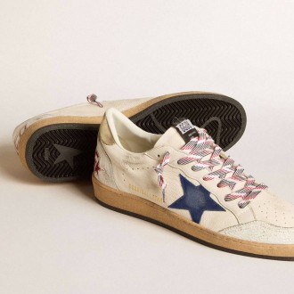Golden Goose Ball Star In Nappa Leather With Blue Suede Star And Platinum Leather Heel Tab