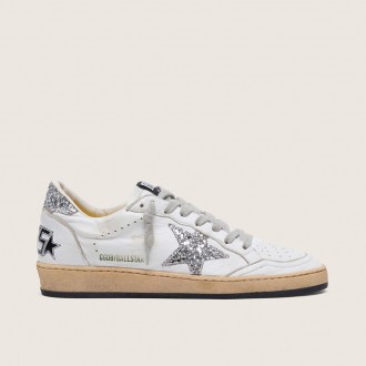 Golden Goose Ball Star In Nappa With Silver Glitter Star And Heel Tab