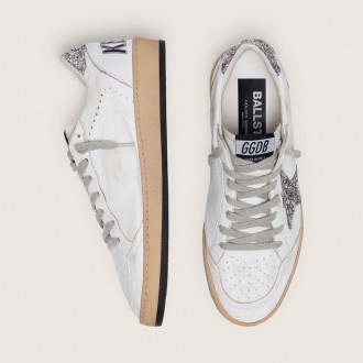 Golden Goose Ball Star In Nappa With Silver Glitter Star And Heel Tab