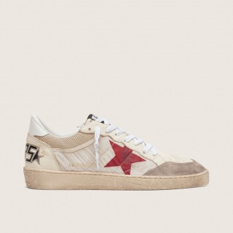 Golden Goose Ball Star In Nylon And White Mesh With Red Nylon Star And White Leather Heel Tab