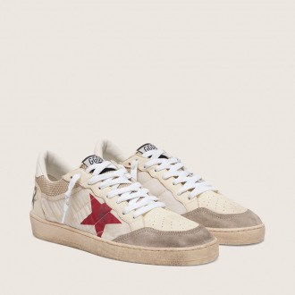 Golden Goose Ball Star In Nylon And White Mesh With Red Nylon Star And White Leather Heel Tab Golden Goose Ball Star In Nylon And White Mesh With Red Nylon Star And White Leather Heel Tab