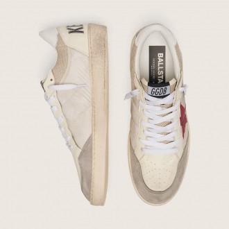 Golden Goose Ball Star In Nylon And White Mesh With Red Nylon Star And White Leather Heel Tab Golden Goose Ball Star In Nylon And White Mesh With Red Nylon Star And White Leather Heel Tab
