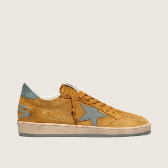 Golden Goose Ball Star In Ocher Suede With Leather Star And Light Blue Suede Heel Tab