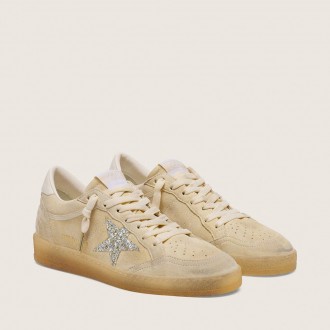 Golden Goose Ball Star In Pearl Suede With Silver Glitter Star