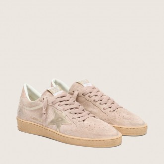 Golden Goose Ball Star In Powder-Pink Suede With Metallic Gold Star Golden Goose Ball Star In Powder-Pink Suede With Metallic Gold Star