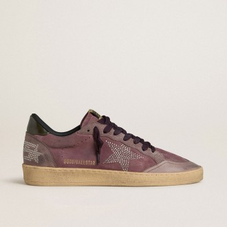 Golden Goose Ball Star In Purple Suede With Star With Silver Studs And Black Naplak Heel Tab