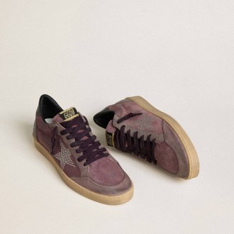 Golden Goose Ball Star In Purple Suede With Star With Silver Studs And Black Naplak Heel Tab