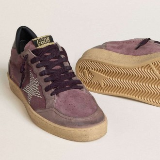 Golden Goose Ball Star In Purple Suede With Star With Silver Studs And Black Naplak Heel Tab