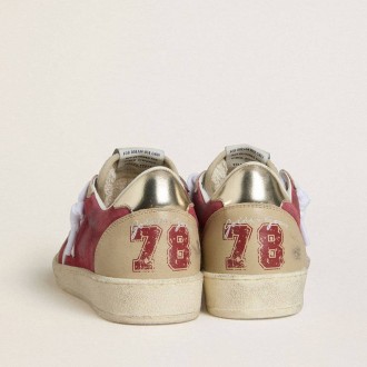 Golden Goose Ball Star In Red Suede With White Crackle Suede Star And Platinum Leather Heel Tab Golden Goose Ball Star In Red Suede With White Crackle Suede Star And Platinum Leather Heel Tab
