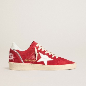 Golden Goose Ball Star In Red Suede With White Leather Star And Heel Tab
