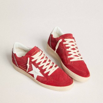 Golden Goose Ball Star In Red Suede With White Leather Star And Heel Tab