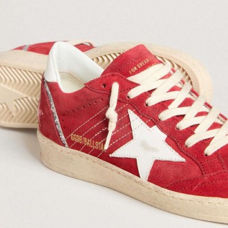 Golden Goose Ball Star In Red Suede With White Leather Star And Heel Tab