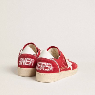 Golden Goose Ball Star In Red Suede With White Leather Star And Heel Tab