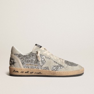 Golden Goose Ball Star In Silver Glitter With Ice-Gray Suede Inserts